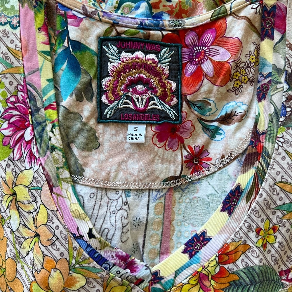 Johnny Was Vibrant Floral Top with Pink and Orange Accents
